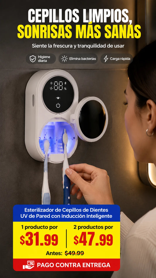 Esterilizador de Cepillos de Dientes UV de Pared con Inducción Inteligente